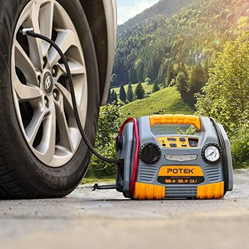 Jump Starter with 150 PSI Tire Inflator/Air Compressor,900 Peak Amps Power Station 