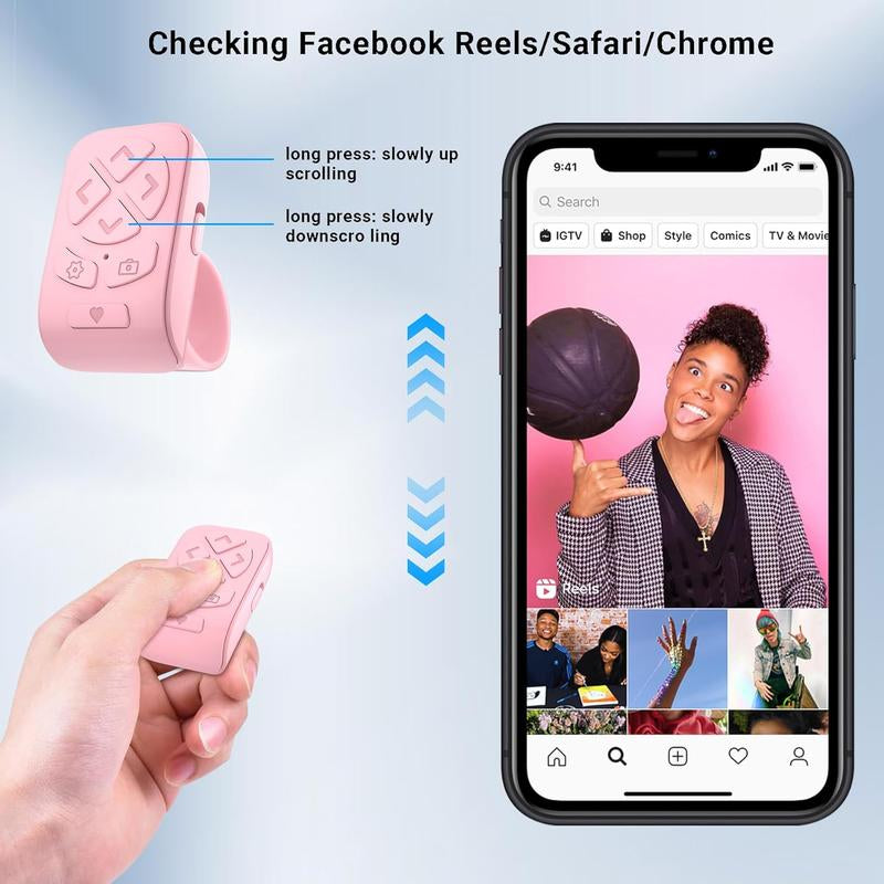 LOCTHAL 3-in-1 Wireless Remote Control for TikTok Scrolling, Kindle Page Turning, and Camera Shutter - Universal Bluetooth Clicker for iPhone, Android, and iPad - Enhance Your Reading and Selfie Experience - Pink