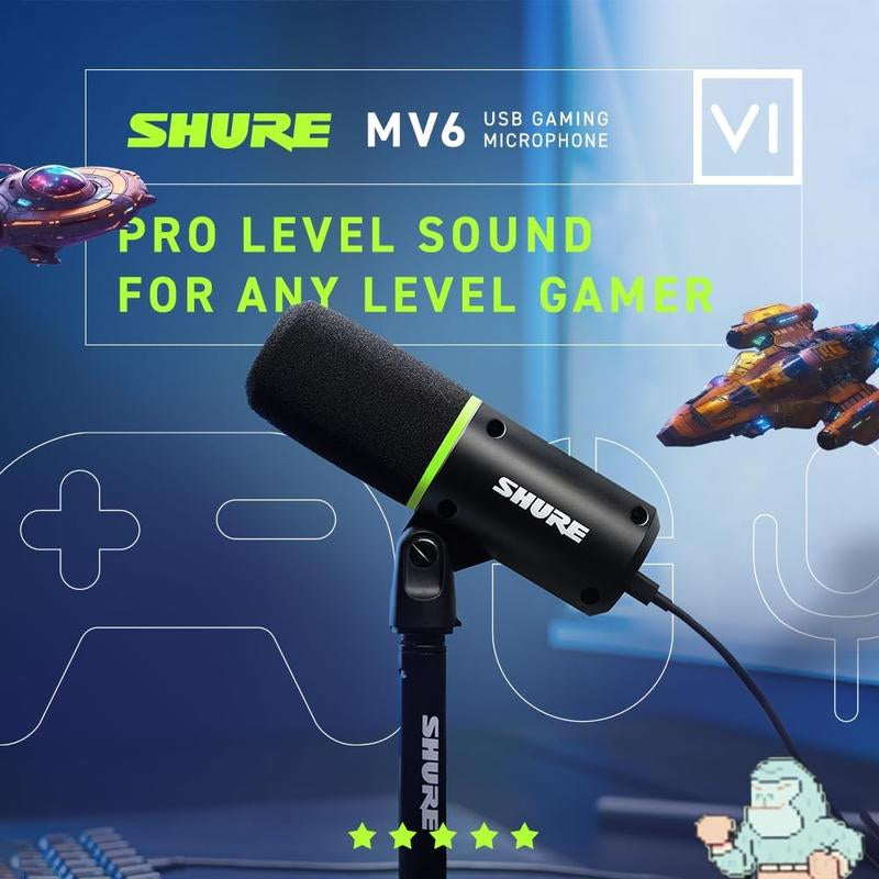 Shure MV6 Gaming Microphone, Dynamic USB PC Mic - Desktop Stand, Background Noise Cancellation