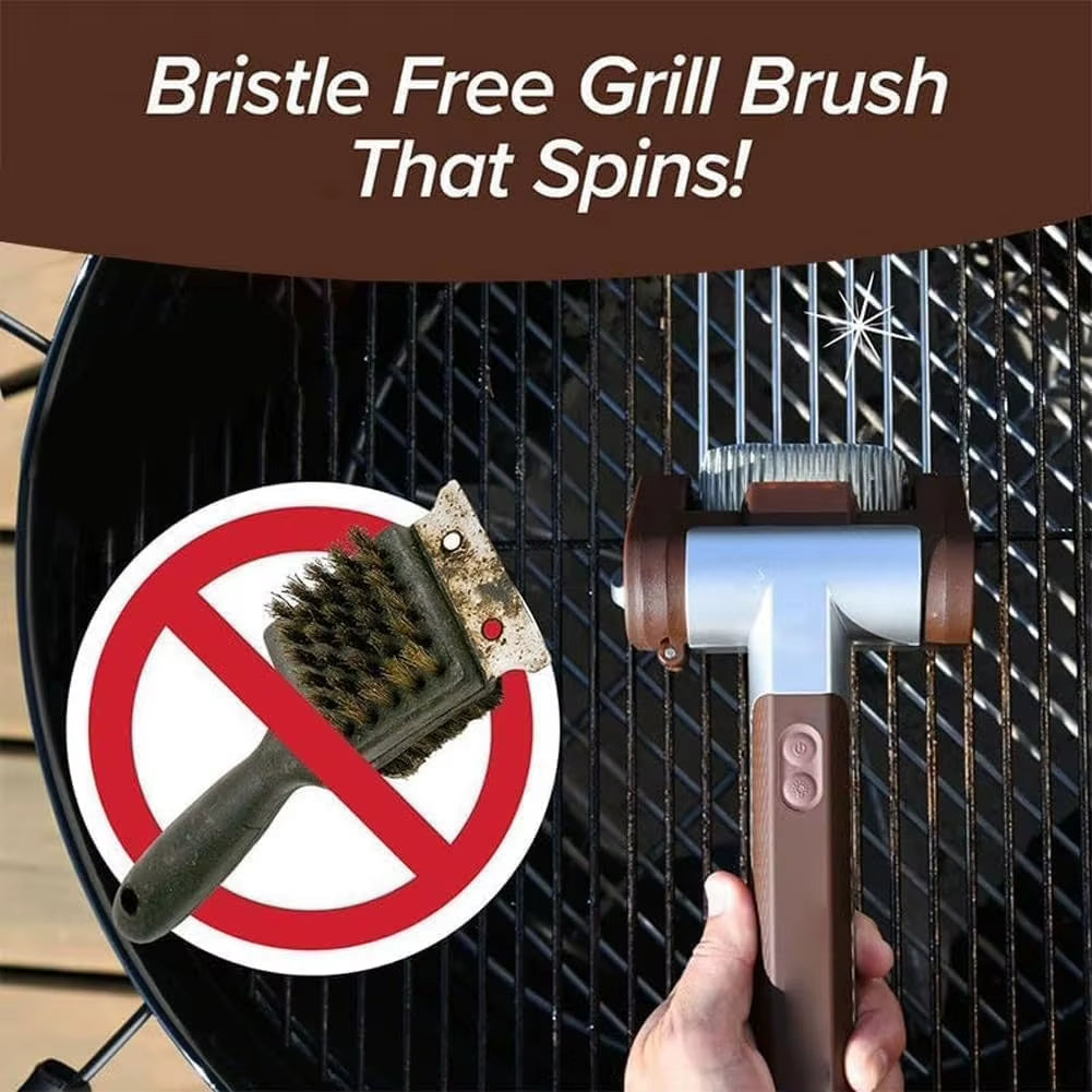 2-in-1 Wireless Electric Barbecue Brush with 360° Rotation and LED for Efficient Cleaning