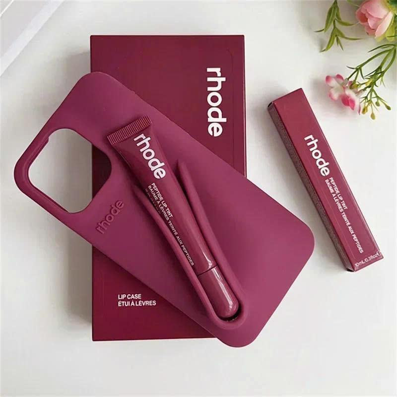 Rhode Soft Silicone Phone Case with Built-In Lipstick Holder for iPhone 11-16 Promax Secure Grip