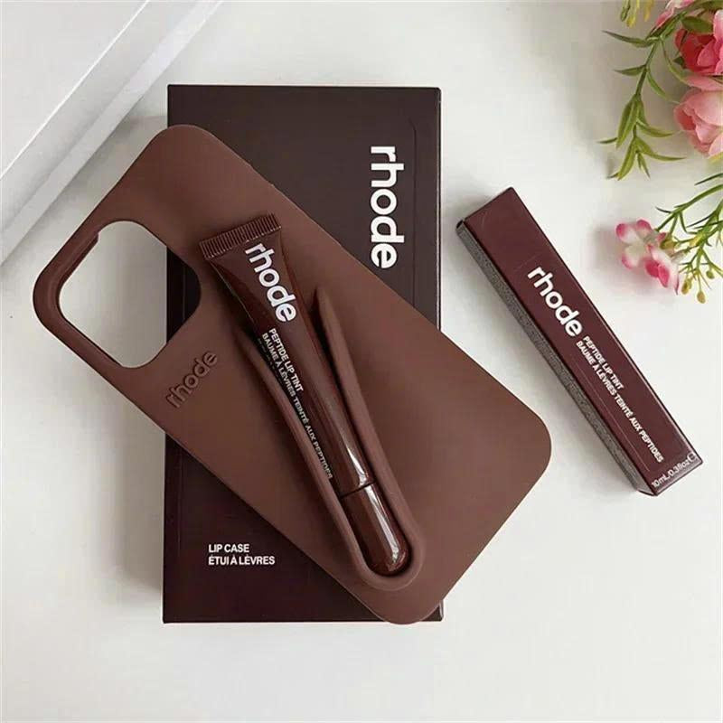 Rhode Soft Silicone Phone Case with Built-In Lipstick Holder for iPhone 11-16 Promax Secure Grip