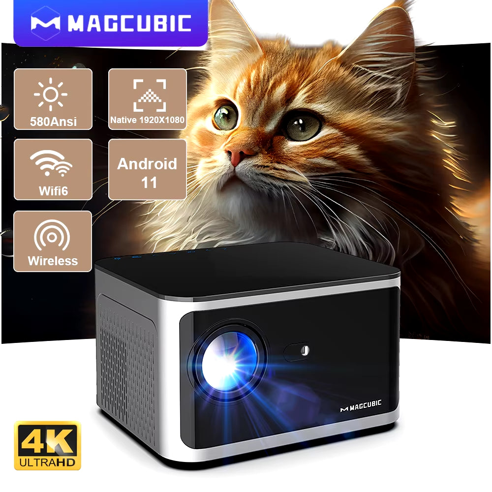 Experience the Future of Home Theater with the Android 11 4K Smart Projector - 580ANSI, 1920x1080P Full HD, Wifi6 & BT5.0, Voice Control Ready!