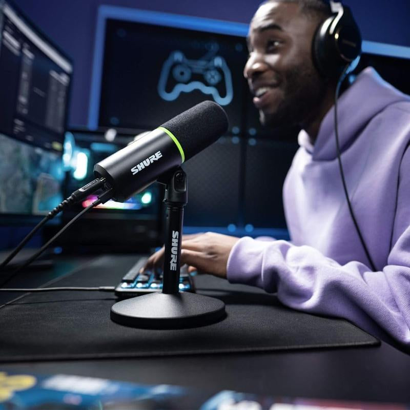 Shure MV6 Gaming Microphone, Dynamic USB PC Mic - Desktop Stand, Background Noise Cancellation