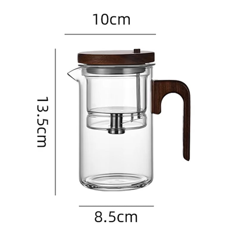 Magnetic Switch Glass Teapot with Wood Handle - Effortless Tea Separation & Filtration