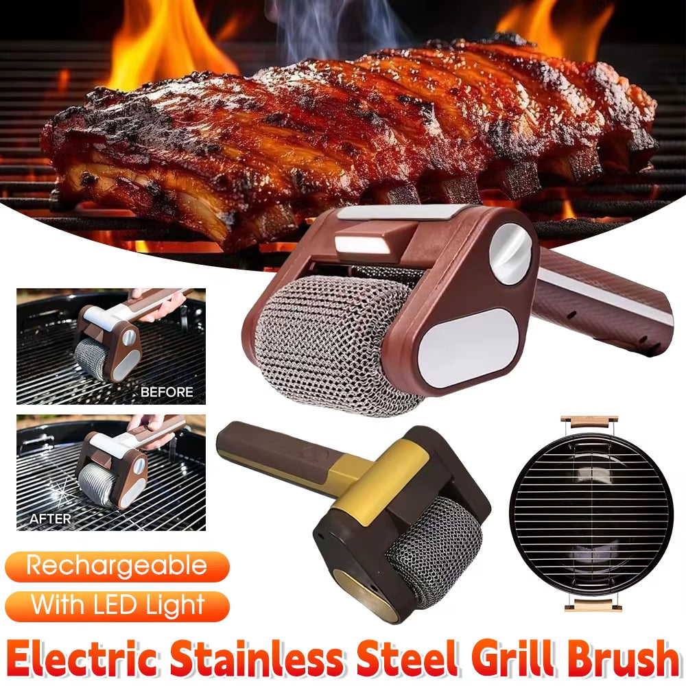 2-in-1 Wireless Electric Barbecue Brush with 360° Rotation and LED for Efficient Cleaning