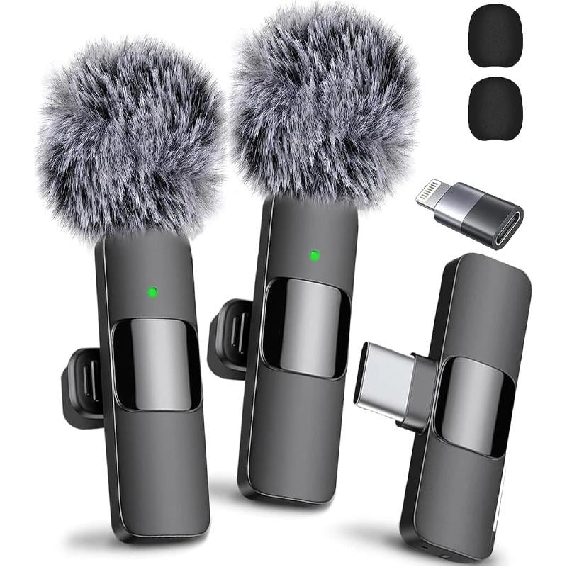2 Pcs Wireless Microphones for Iphone, Android, Ipad - Mini Wireless Clip-On Microphones Crystal Clear Sound Quality for Recording, Live Streaming,Vlog Microfono Minimic Usb C Interface Smartphone