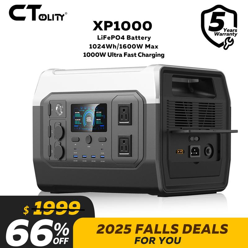 Unbeatable Black Friday Sale: CTOLITY XP1000 1600W Portable Power Station - Fast Charging, Solar Generator for Home Backup, Camping & Emergencies!